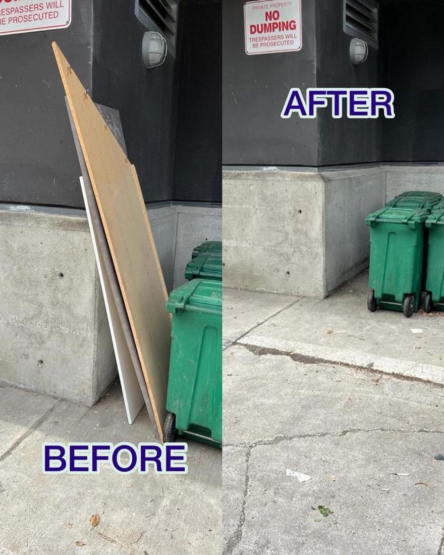 Drywall and sheet goods cleared from a renovation site