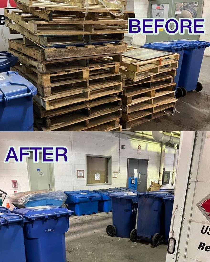 Pallets cleared from an underground parking level in a Toronto building